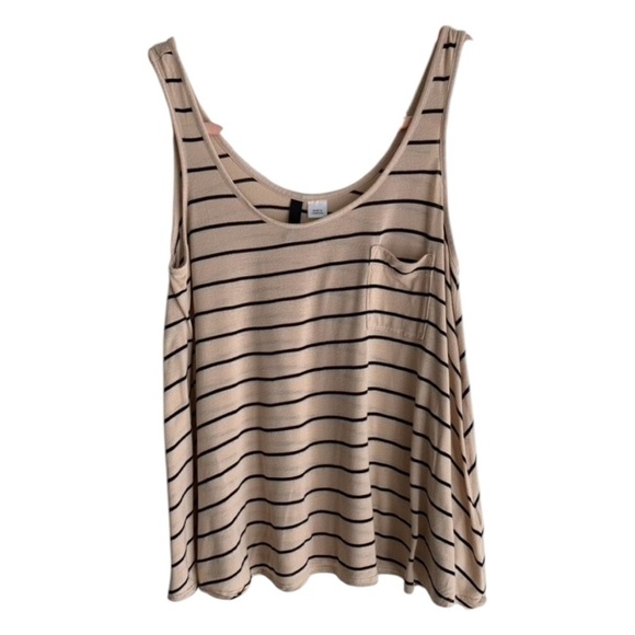 H&M Women's Tank Top Stripes Cropped Sleeveless Taupe Neutral Casual Flowy 4 - Picture 2 of 14